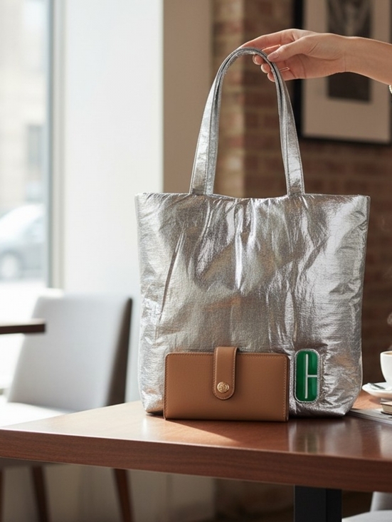 Clinique Handbags - Clinique Silver & Green Limited Edition Tote Bag
